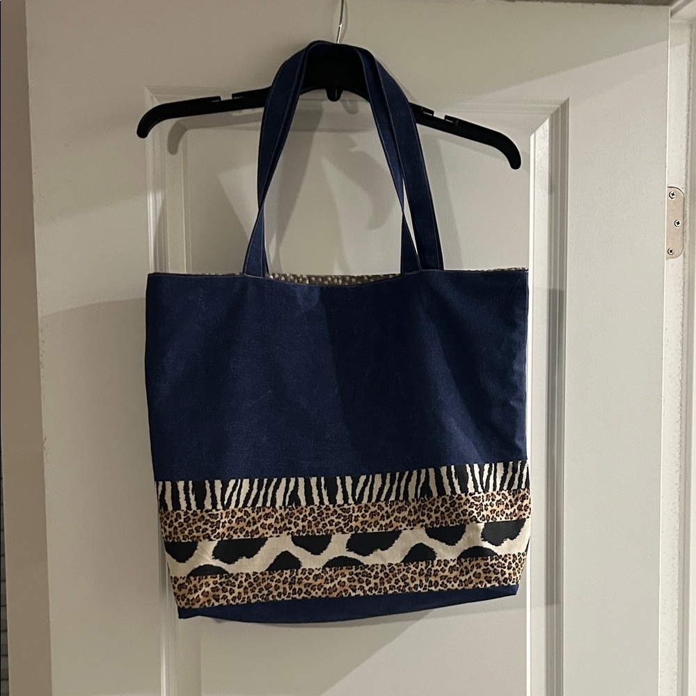 Handmade Blue Animal Print Tote Bag
